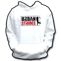 A white hoodie with the words urban strides on it.